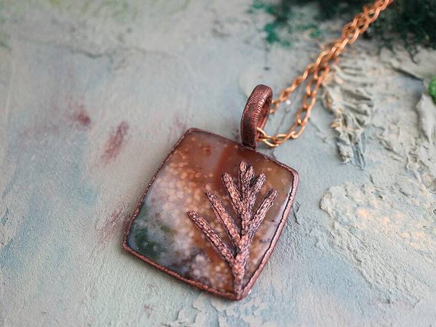 For your Christmas＊オーシャンジャスパー＊銅＊エレクトロフォーミング＊真鍮ネックレス＊E-4
