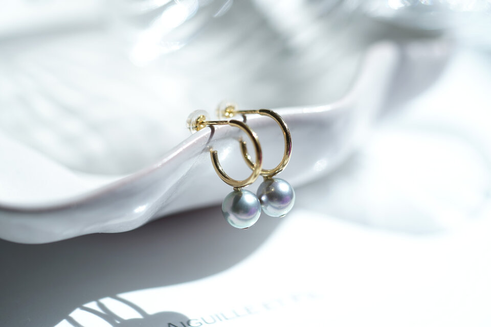 K14GF アコヤグレーパール フープピアス ペア K10シリコンキャッチ