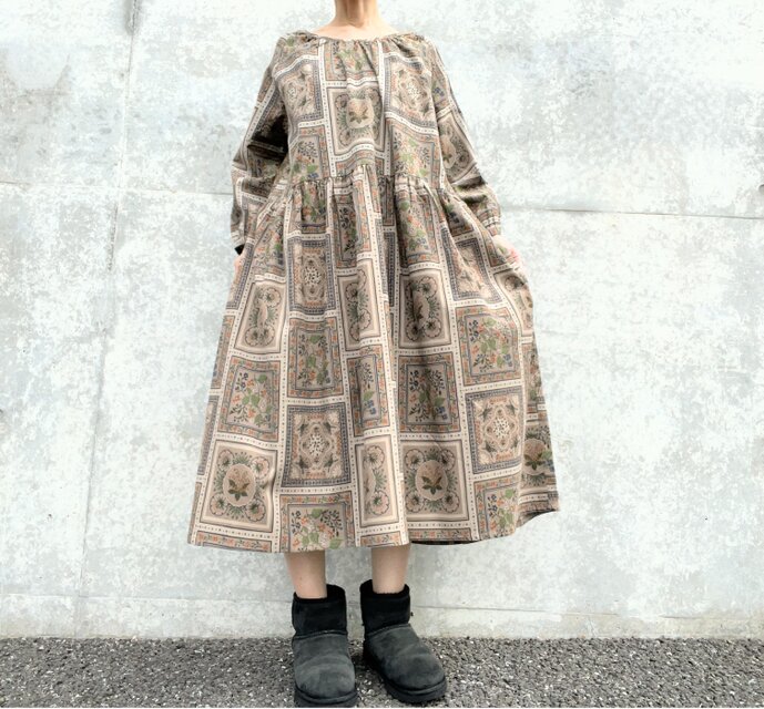 すずらん草花柄＊大人のナチュラル長袖ワンピース＊ヴィンテージ