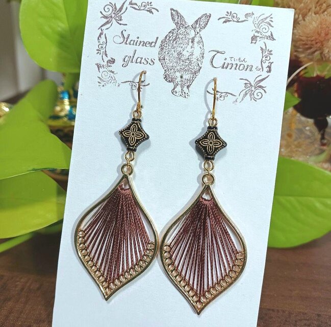 エスニックデザイン♡エレガントリーフピアス ダークブラウン 茶 ハンドメイド No.1672