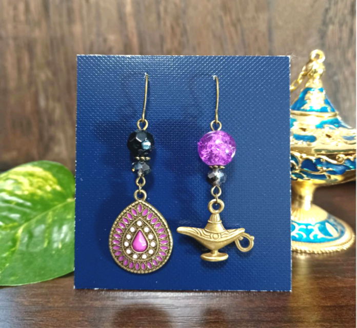 アンティークカラー✯魔法のランプピアス‪✯‬パープル‪ 銅古美色 ハンドメイド No.1578