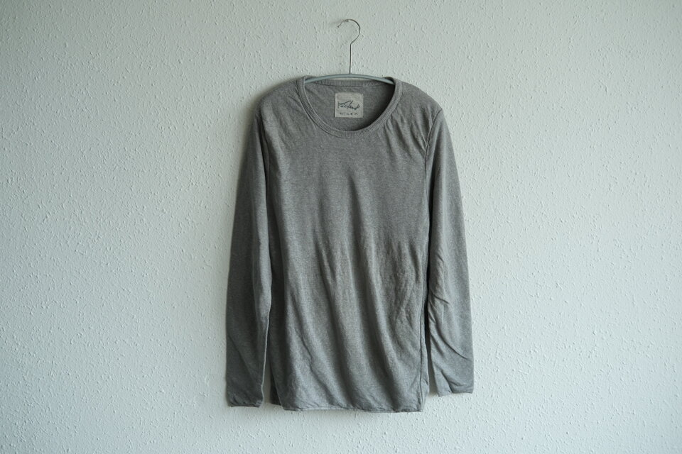 リネンニット women/L 二重長袖プルオーバー（アッシュ）