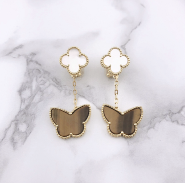 パピヨン2連ピアス（タイガーアイ）【高品質！送料無料！当日発送！】