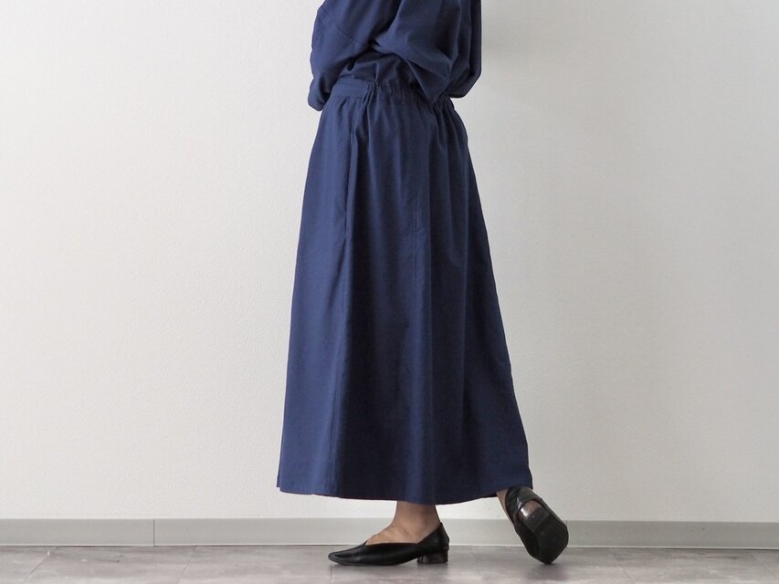 着丈が選べる、四枚はぎ起毛コットンフレアスカート/ネイビー