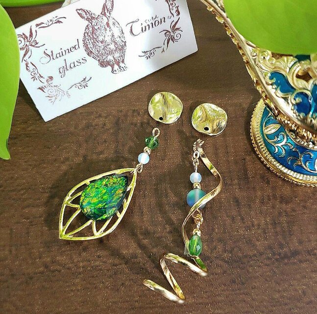 アラビアン✿エジプト ゴールドポストピアス 香水瓶❀グリーン No.835