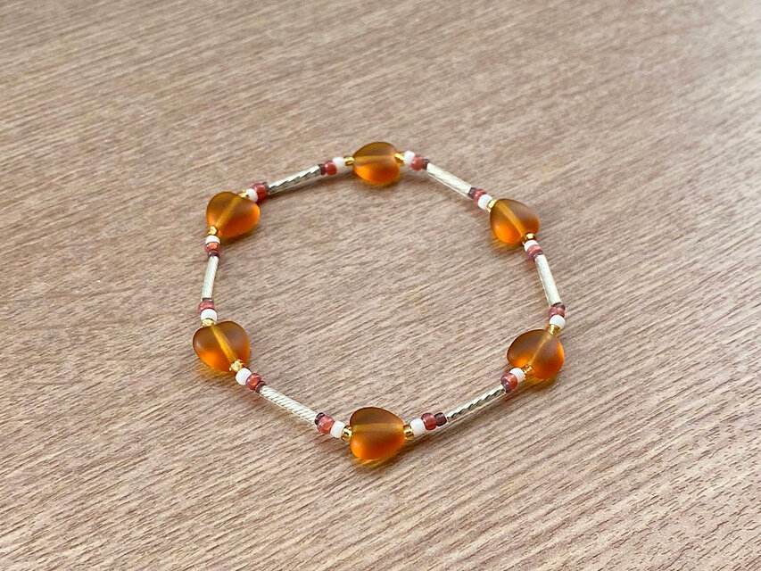 ビーズブレスレット No.140 ヴィンテージビーズ キャラメルカラー ハート