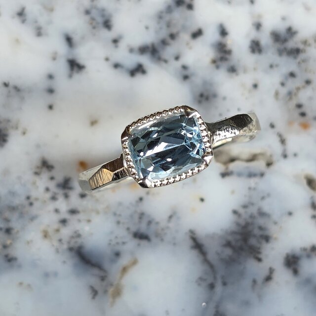 アクアマリン レクタングルmixカット 1.34ct ミル爪 シルバー