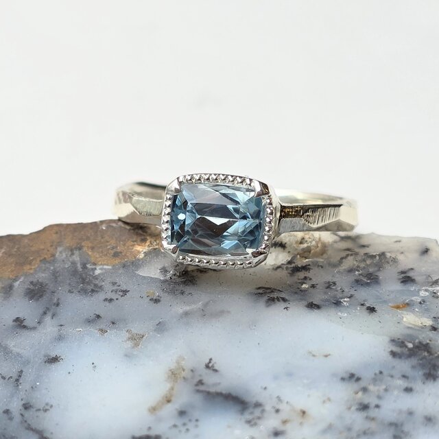 アクアマリン レクタングルmixカット 1.34ct ミル爪 シルバーSV925
