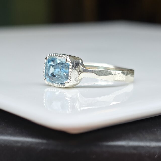 アクアマリン レクタングルmixカット 1.34ct ミル爪 シルバーSV925