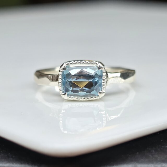 アクアマリン レクタングルmixカット 1.34ct ミル爪 シルバーSV925