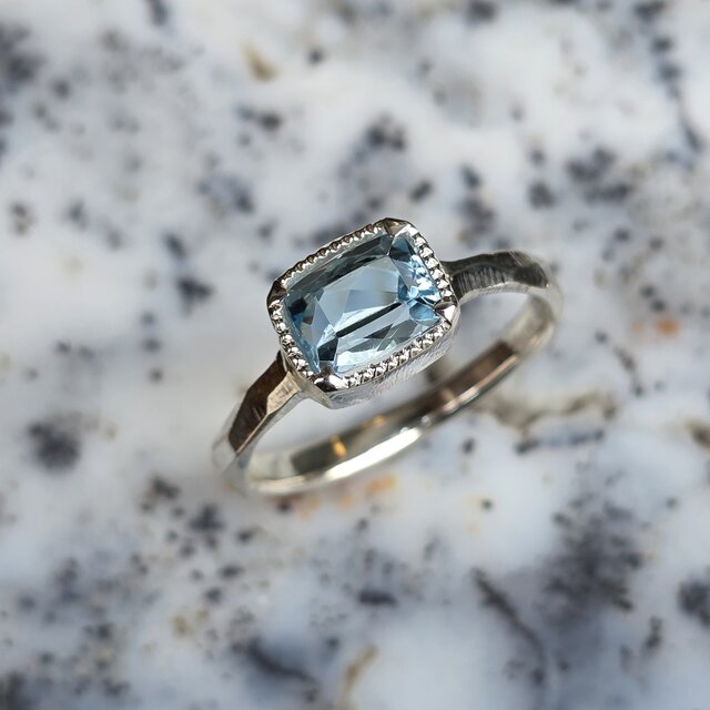 アクアマリン レクタングルmixカット 1.34ct ミル爪 シルバーSV925