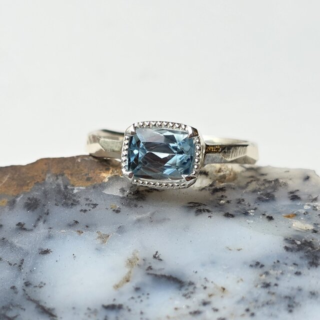 アクアマリン レクタングルmixカット 1.34ct ミル爪 シルバーSV925