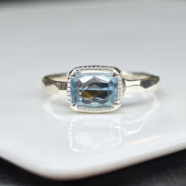 アクアマリン レクタングルmixカット 1.34ct ミル爪 シルバーSV925