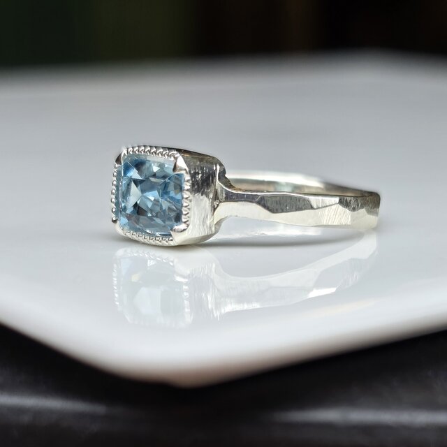 アクアマリン スワールデザイン リング アクアマリン レクタングルmixカット 1.34ct ミル爪 シルバーSV925