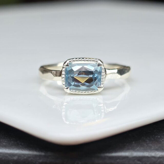 アクアマリン レクタングルmixカット 1.34ct ミル爪 シルバーSV925
