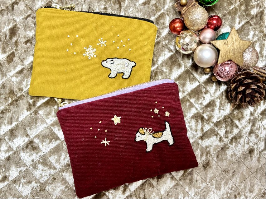 手刺繍のファスナーポーチ（しろくま） | iichi 日々の暮らしを