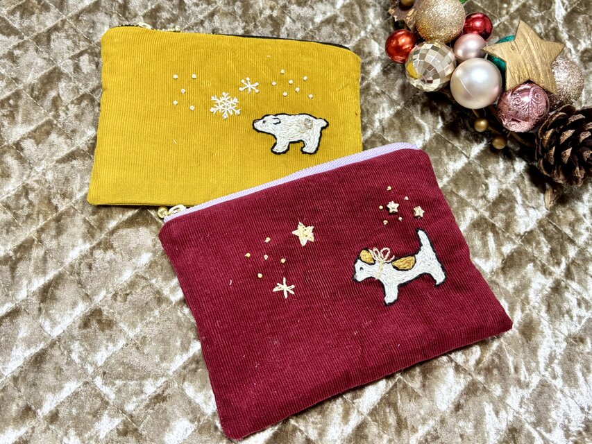 手刺繍のファスナーポーチ（しろくま） | iichi 日々の暮らしを