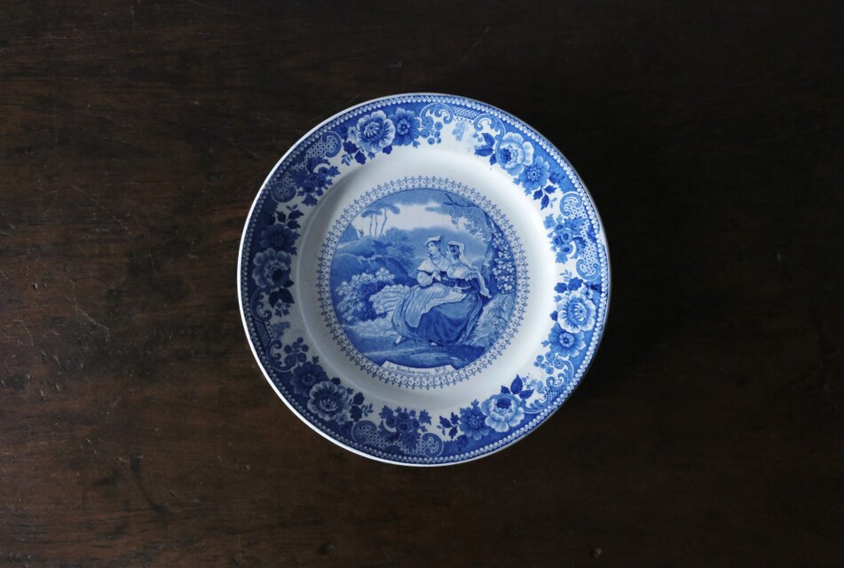 Choisy le Roi ショワジールロワ  青 グリザイユ 平皿 φ21.6cm フランス アンティーク 0502280