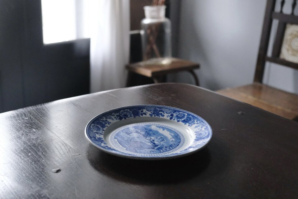 Choisy le Roi ショワジールロワ 青 グリザイユ 平皿 φ21.6cm フランス