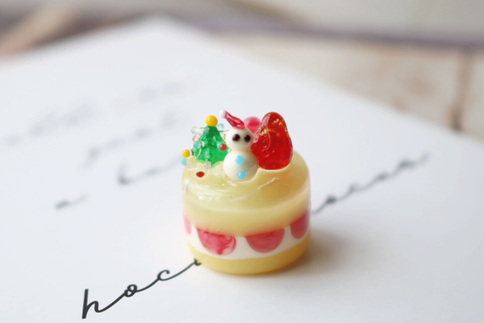 ガラスのミニチュアクリスマスケーキ★ガラスのミニチュア洋菓子店★