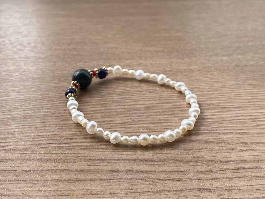 ビーズブレスレット No.141 ブラッドストーン 天然石 パール