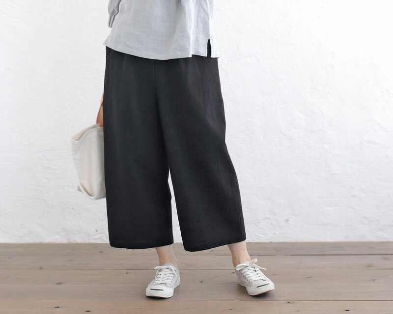 足元すっきり 桐七炊きコットンリネン クロップドパンツ キレイめにも