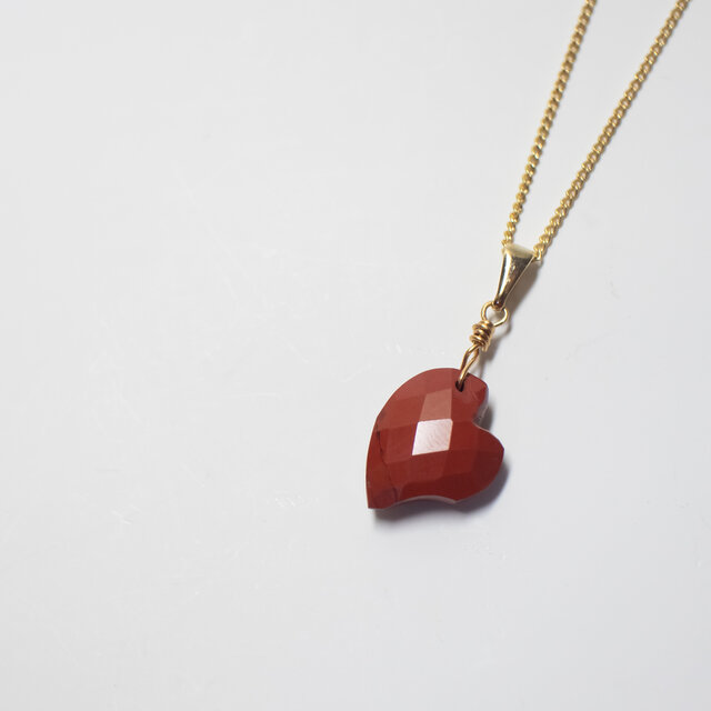 天然石 レッドジャスパーの大人ハートネックレス【アジャスター付き 調整可能】