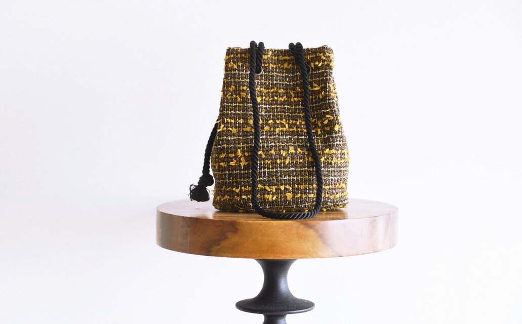 数量限定!チェックファンシーツイード  2way ポシェットマリンバッグ　アンティークアンバー　ミニショルダー　ギフトにも◎