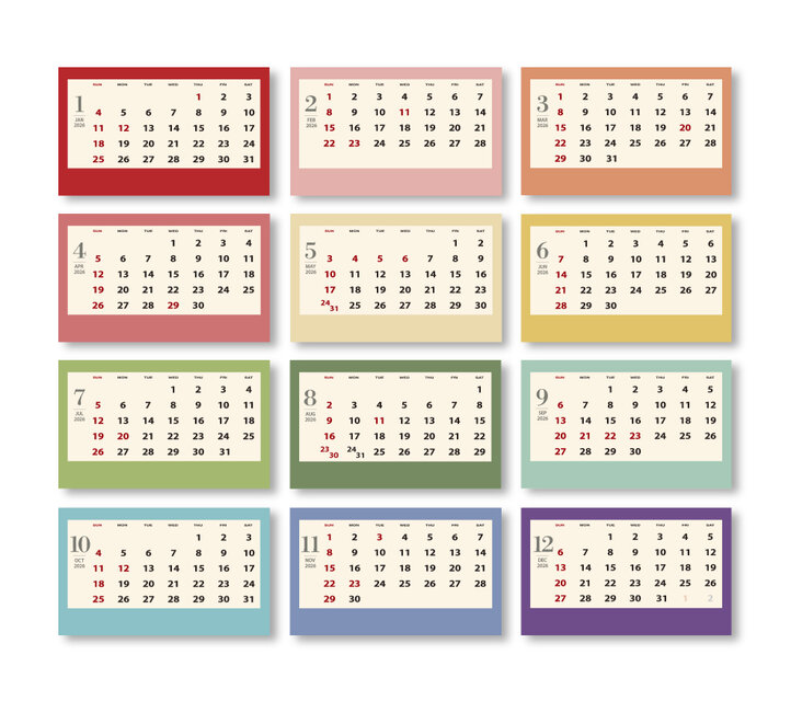 2026ミニカレンダー（名刺サイズ／両面シール付き）リフィールとしても！