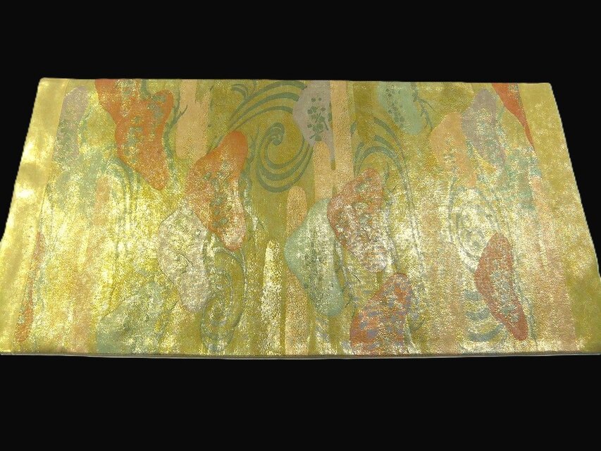16)2378】31×61cm/本金箔・慶松曲水文様/テーブルセンター/和風/帯