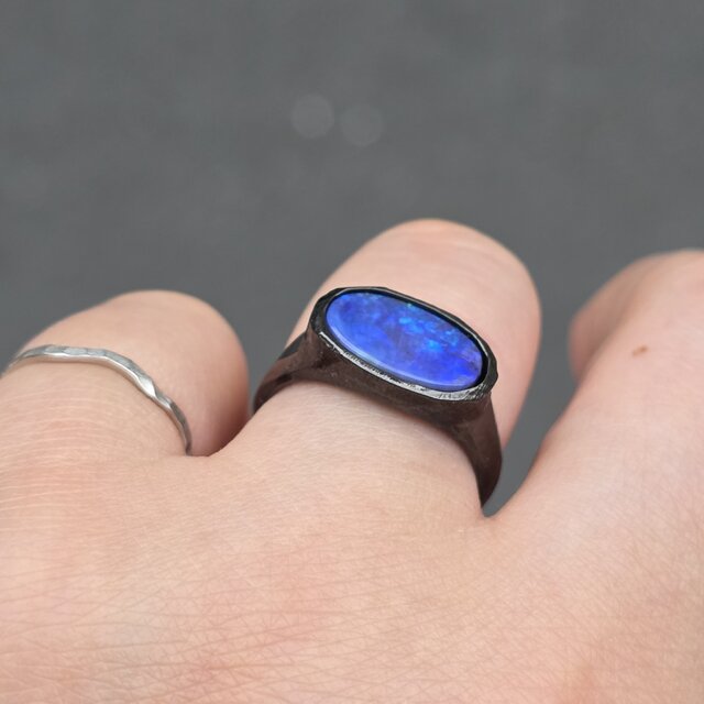 ボルダーオパール 3.1ct OV BK印台 シルバーSV925リング | iichi 日々