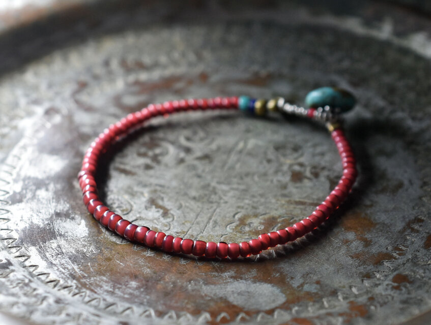 アンティーク金赤ホワイトハーツとターコイズブルー＆ブルーシェブロン