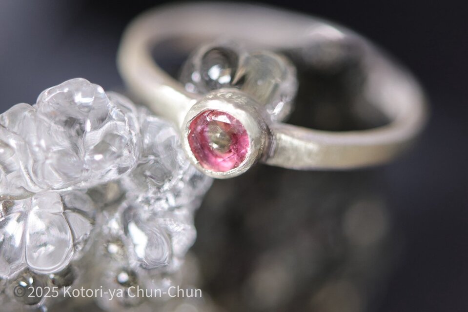 【10月の誕生石】お買い得のバイカラートルマリン・シルバーリング【桃三日月】