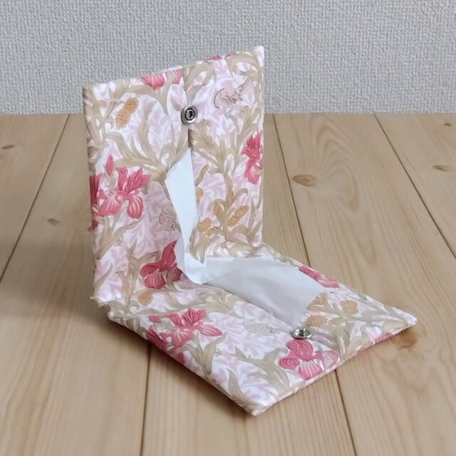 ウィリアムモリス　携帯ティッシュケース　ボックスティッシュから詰替え　ペーパータオルケース　アイリス　ピンク　　603