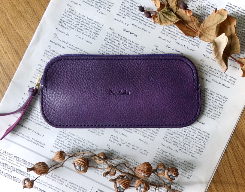 イタリア革のペンケース／紫