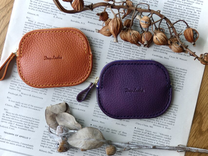 イタリア革の小銭入れ／コインケース／紫