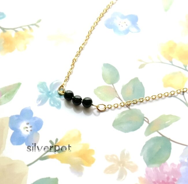 G103【グリーンゴールドストーン】のプチネックレス～ダークグリーン　色＆長さえらべます