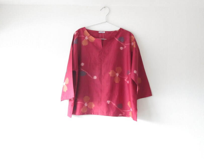 ☆銘仙着物七分丈ブラウス☆小豆色♪/32kb048