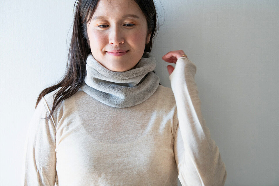 Organic Cotton Fur ヤク混グレージュ　ネックウォーマー【Shortサイズ】