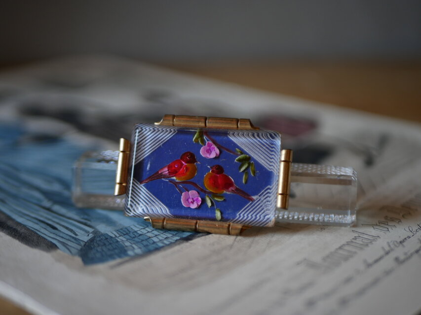 【御予約品/RESERVED】カラフル　ルーサイトブローチ　フランスアンティーク　ヴィンテージブローチ　アンティークのある暮らし