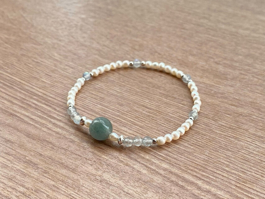 ビーズブレスレット No.144 ブルートルマリン ラブラドライト 天然石 パール