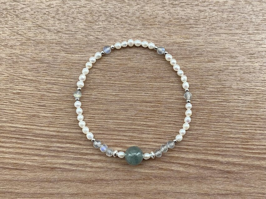 ブルートルマリン ラブラドライト 天然石 パール ブレスレット | iichi