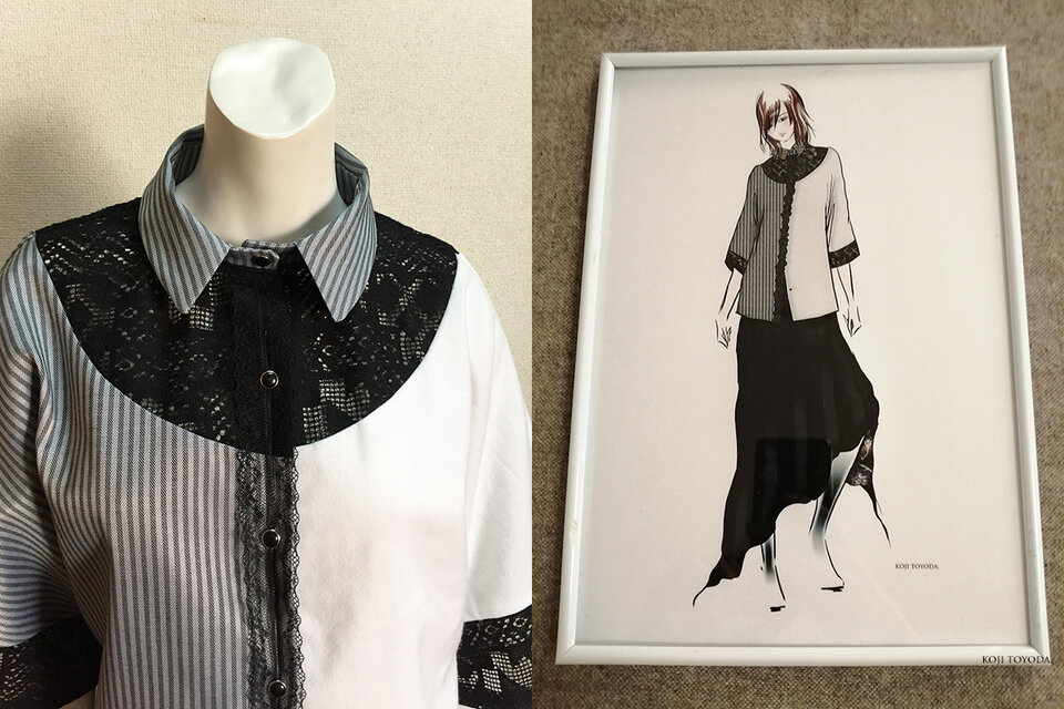 1点もの・デザイン画付き】3種素材（ヘリンボーン＆弱起毛＆レース 