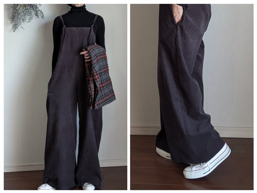 コーデュロイ サロペットパンツ＿ダークグレイ