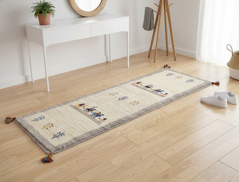 ペルシャ　ギャッベ　ランナー中　ラグ　150×53cm　ラクダ　RJ12115　ベージュ　Gray