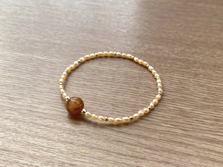 ビーズブレスレット No.145 プラジオクレースムーンストーン 天然石 パール