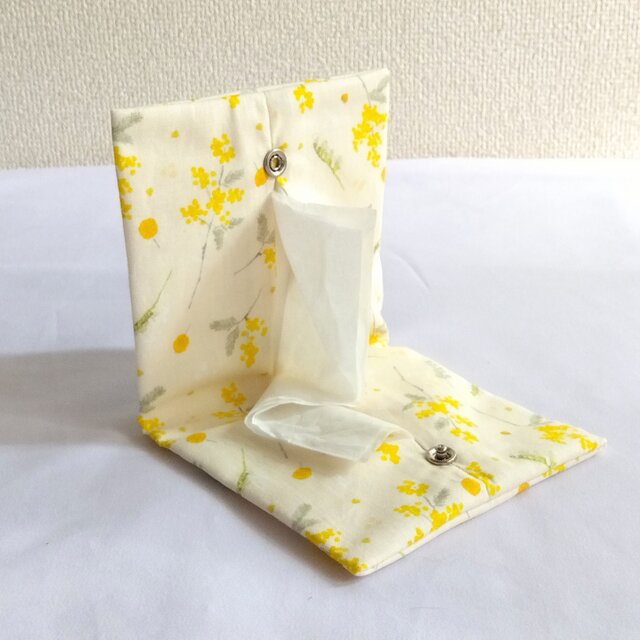 携帯ティッシュケース　ミモザブーケ　ボックスティッシュから詰替え　イエロー　420