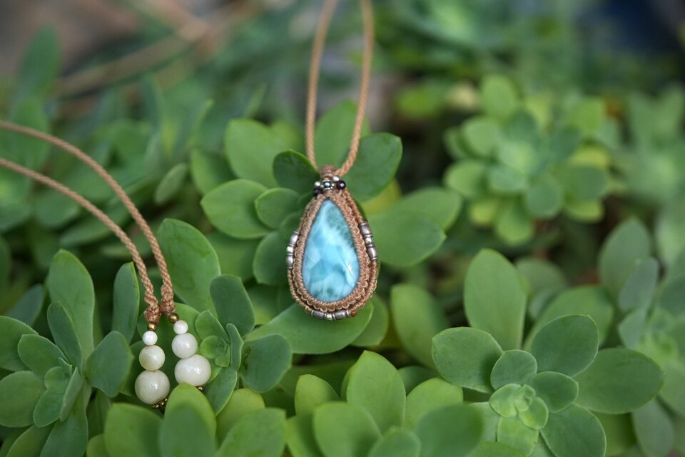 ラリマー　マクラメ　ネックレス 涙の波模様☆高品質ラリマー マクラメネックレス2069 | iichi