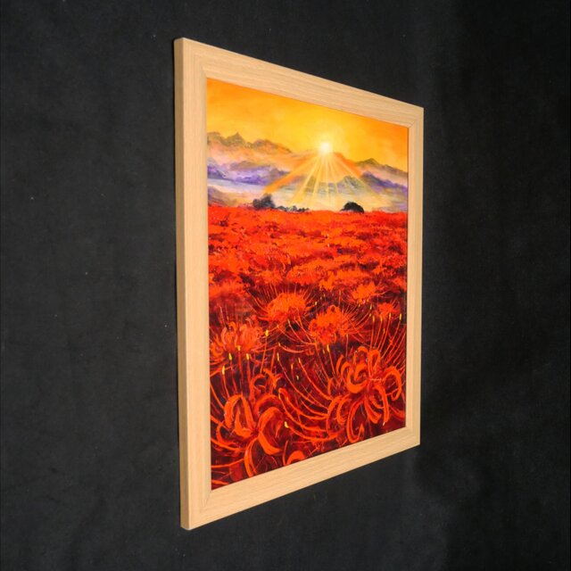 油絵】旭光に染まる、新生の赤 〜彼岸花と黄金の夜明け〜 | iichi 日々