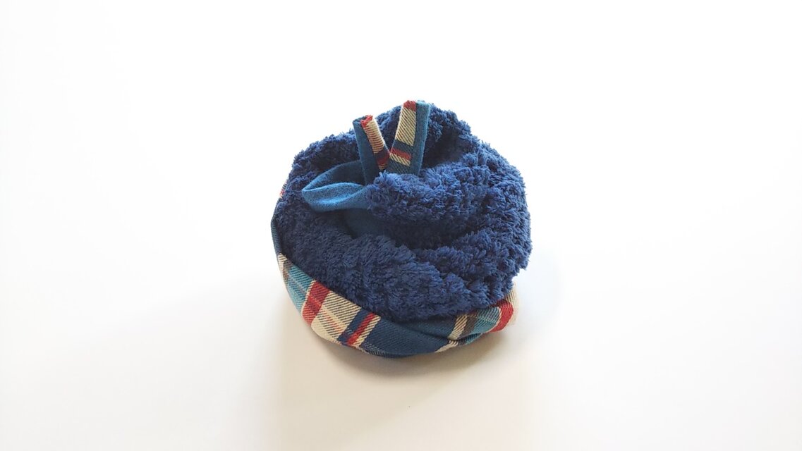 剣先マフラー  パイナップルボア×コットン　ブルー② 約145cm